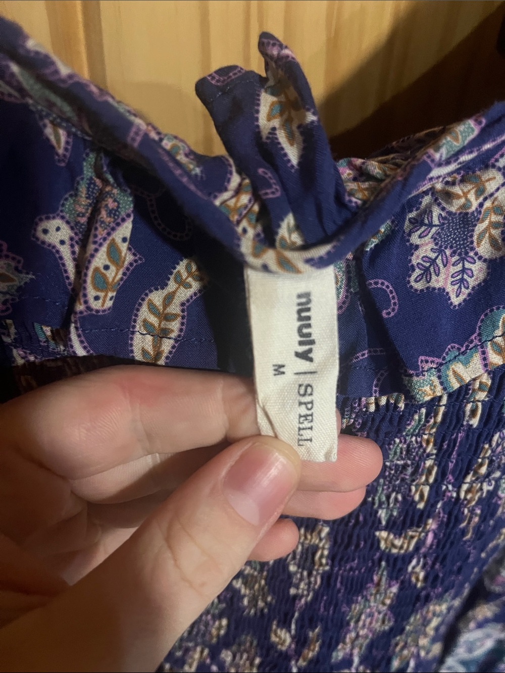 Spell X Nuuly Clairvoyant Floral Patchwork Mini Dress in Blue and White - Picture 2 of 4